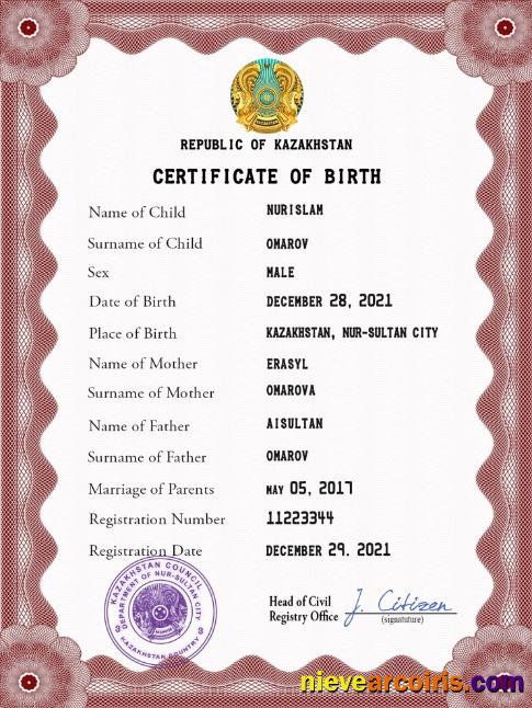 Kazakhstan birth certificate